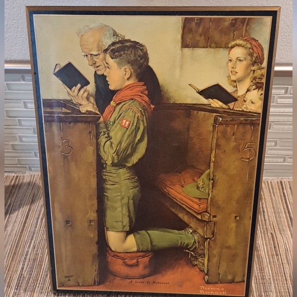 Vtg. Norman Rockwell Boy Scouts "A Scout Is Reverent" 1940s Plaque - Picture 1 of 9